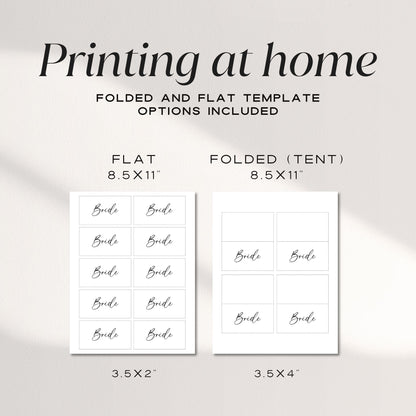 Minimalist Place Card Template, Editable Flat &amp; Folded Wedding Name Cards, Printable Seating Cards for Dinner Party or Event