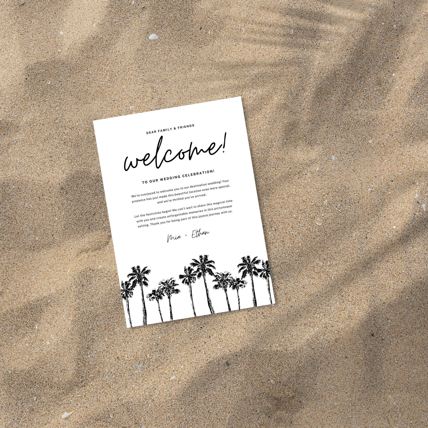 Minimalist Palm Tree Welcome Letter &amp; Wedding Itinerary - Canva Template
