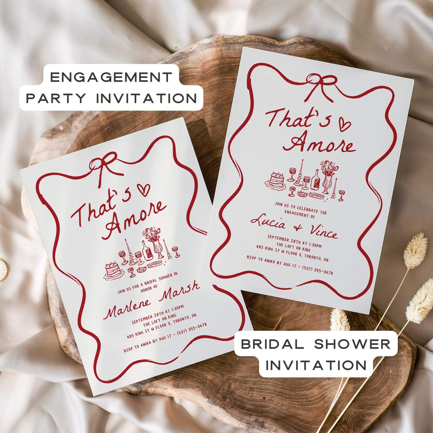 That’s Amore Engagement Party Invitation, Italian Bridal Shower Invitations, Whimsical Hand-Drawn Editable Template