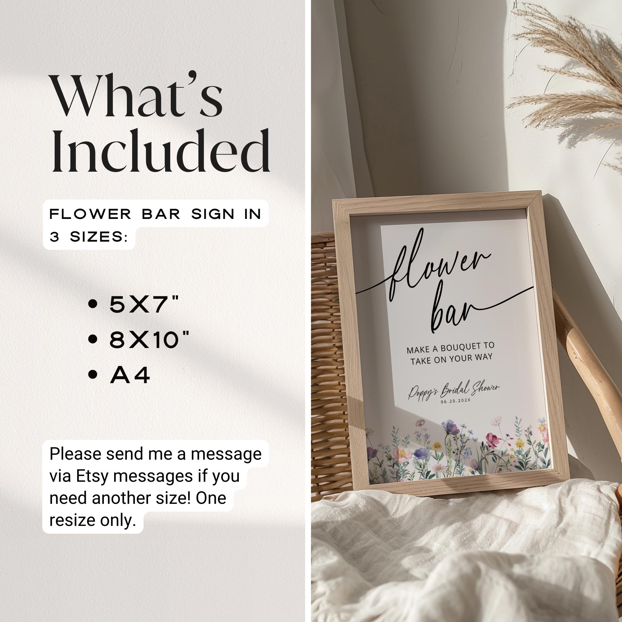 Wildflowers Flower Bar Sign – Editable Canva Template for Bridal Shower