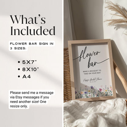Wildflowers Flower Bar Sign – Editable Canva Template for Bridal Shower