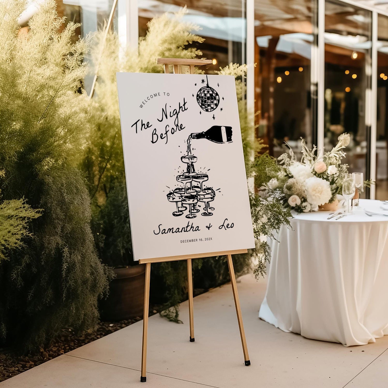 The Night Before Rehearsal Dinner Sign, Champagne Rehearsal Dinner Welcome Sign, Hand Drawn The Night Before Sign, Engagement Party Sign DIY