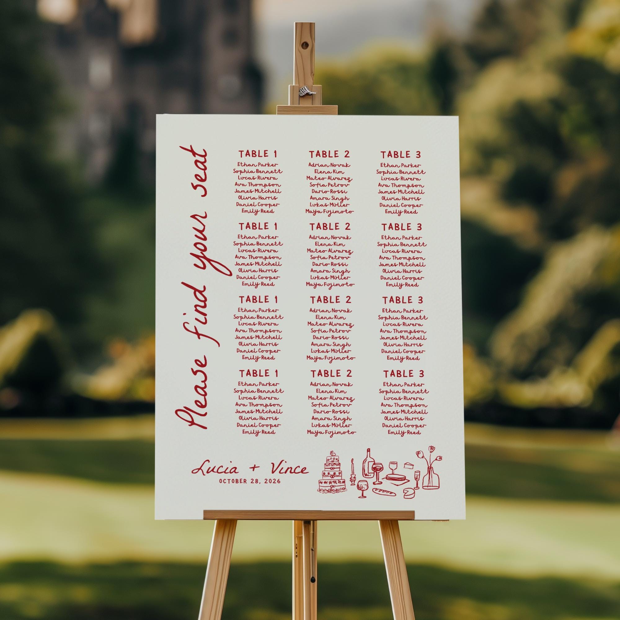 That’s Amore Wedding Seating Chart – Editable Canva Template with Hand-Drawn Whimsical Italian Design