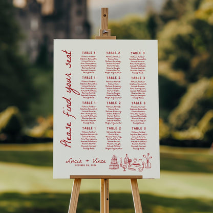 That’s Amore Wedding Seating Chart – Editable Canva Template with Hand-Drawn Whimsical Italian Design