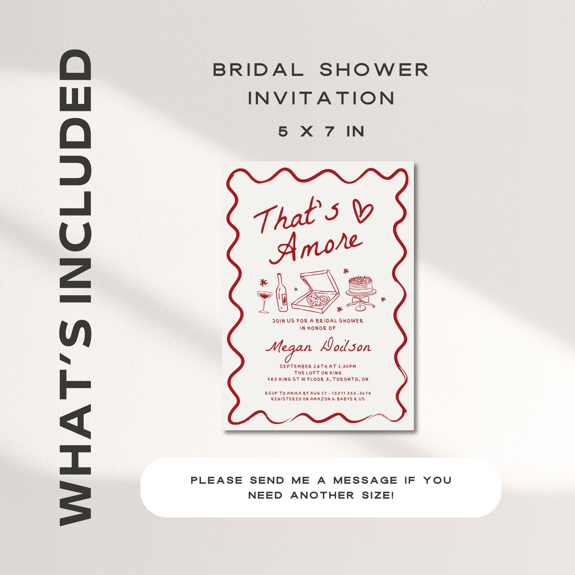Wavy That’s Amore Bridal Shower Invitation – Editable Canva Template with Whimsical Hand-Drawn Italian Theme
