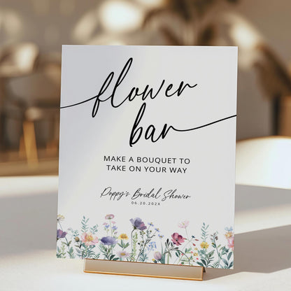 Wildflowers Flower Bar Sign – Editable Canva Template for Bridal Shower